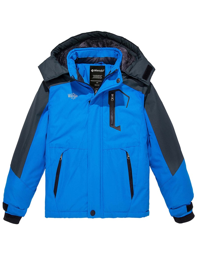 wantdo Boys' Thick Ski Jacket Warm Winter Coat Fleeced Raincoat Blue 10-12 - Image 1